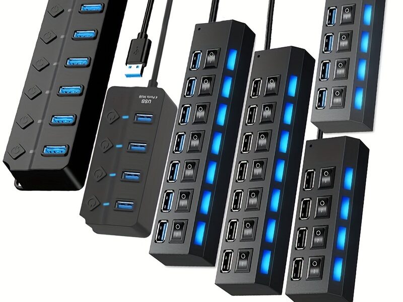 USB Hub with Power Switch – 4-Port / 7-Port LED USB Adapter for PC & Laptop